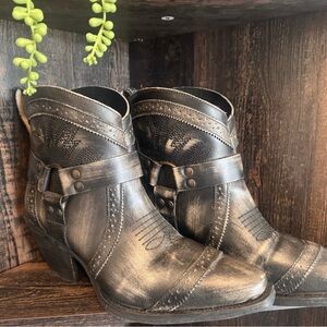 dingo Black Leather Ankle Boots with Stud Detail